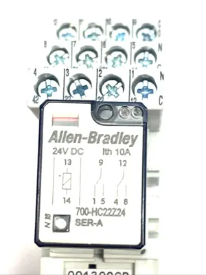 USED ALLEN-BRADLEY 24V DC RELAY W/ 700‑HN104 14‑BLADE SOCKET BASE