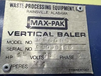 Used MAX PAK MP-60HD-15 VERTICAL BALER Balers Georgia US | US Recycling Equipment #1300349