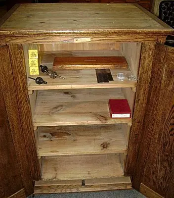 5526-385 Antique Original Oak Starrett Tools Display Cabinet with Tool Collection