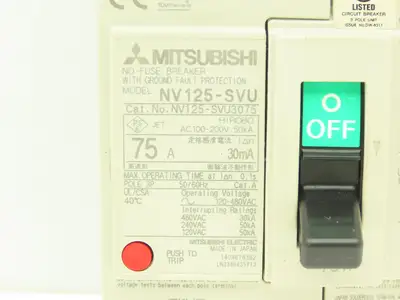 Mitsubishi NV125-SVU3075 Earth Leakage Circuit Breaker 3-Pole 75A 120-480VAC
