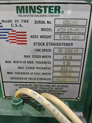 26" x .090" x 14,000 LB MINSTER COIL SERVO FEED LINE