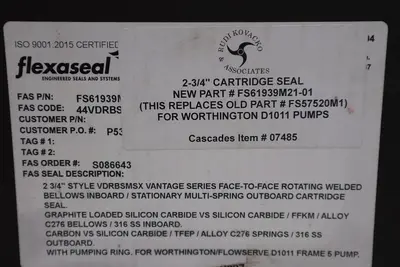 Flexaseal 2-3/4" Cartridge Seal FS61939M21-01 (OLD PART# FS57520M1) NEW #2255B