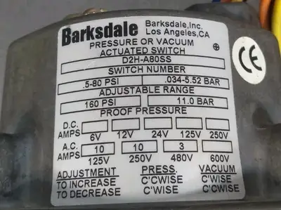 Barksdale D2H-A80SS Pressure or Vacuum Actuated Switch Loc5B19