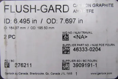 NEW BOX OF 2EA GARLOCK 46333-0204 FLUSH-GARD SEAL ID: 6.495 OD: 7.697 463330204
