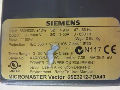 USED SIEMENS 6SE3 212-7DA40