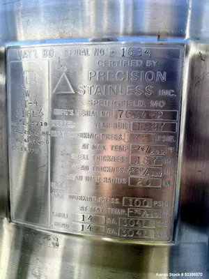 Used Jacketed Stainless Steel Tank with 8-10” Discharge Height