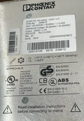 NEW PHOENIX CONTACT QUINT-PS-100-240AC/24DC/ 2.5 POWER SUPPLY 2938578