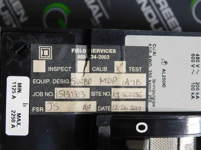 Square D KI36225G I-Limiter Circuit Breaker & GFM250KA Ground Fault Module Used