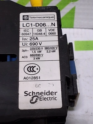 TELEMECANIQUE LC1 D06 10 CONTACTOR WITH LR2D13 ELECTRICAL COIL LR2 D1307 C