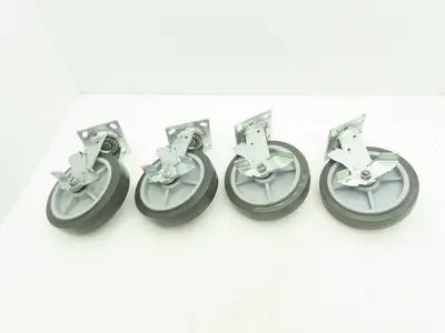 8x2" Swivel Plate Locking Caster Wheel Gray Rubber Thermoplastic  Set of 4