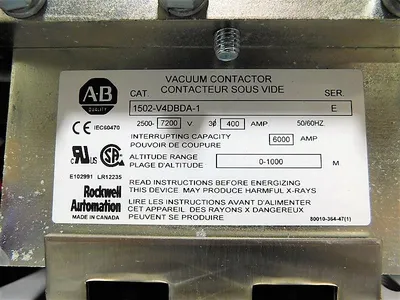 Allen Bradley 1502-V4DBDA-1 Vacuum Contactor Ser. E 6000A 2500-7200V 3Ph Used