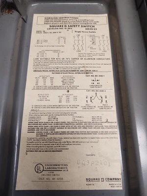 Square D H362 60 Amp 600 VAC 3 Phase 3P Fusible Disconnect Switch W/Fuses