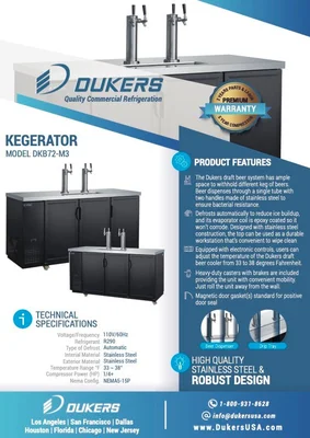 New | in-Stock Dukers New Dukers DKB72-M3 Double Tap Kegerator Beer Equipment Illinois US | Falcon Restaurant Supply #1376342