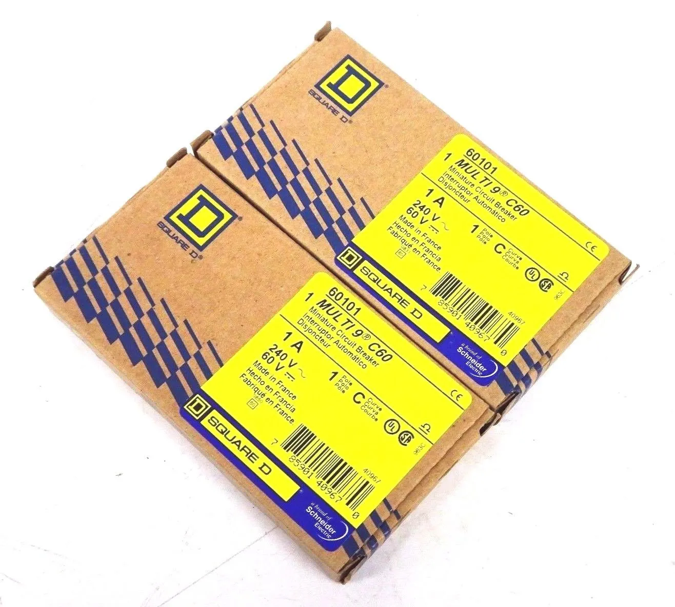 LOT OF 2 NEW SQUARE D 60101 MINIATURE CIRCUIT BREAKERS