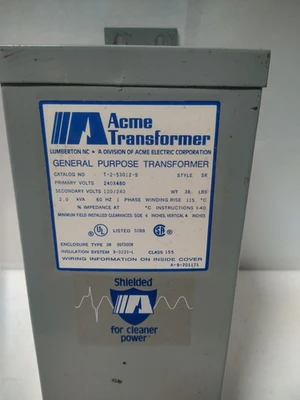 Acme Transformer T-2-53012-S 2 kVA 240x480V to 120/240V 1PH Type 3R