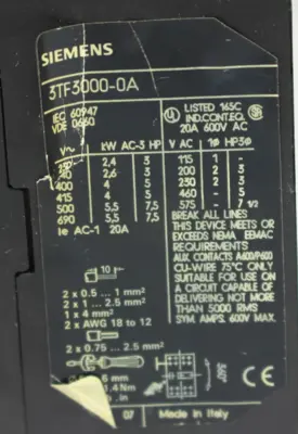 USED SIEMENS 3TF3000-0A