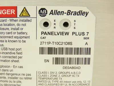 Allen Bradley 2711P-T10C21D8S PanelView Plus 7 HMI 10.4" Touch Screen Series A