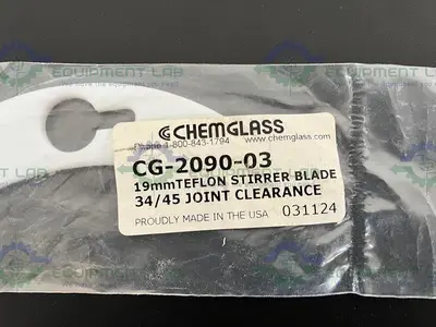 NEW CHEMGLASS CG-2090-03 19MM TEFLON STIRRER BLADE 34 / 45 JOINT CLEARANCE FOR 3000ML FLASK