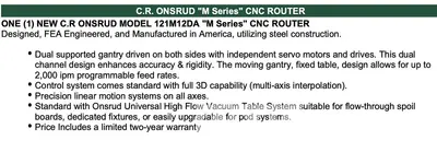Used 2018 CR ONSRUD M-SERIES 5X10 CNC ROUTER CNC Routers North Carolina US | CAROLINA MACHINERY SALES #1362761