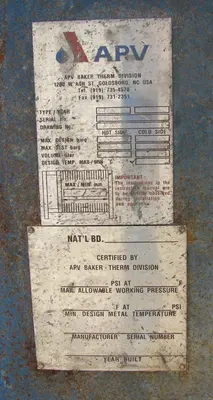 SPC4367  Heat Exchanger 93 sq.ft. APV plate heat exchanger, Stainless Steel