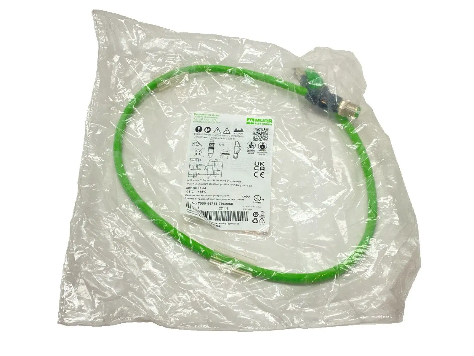 New | in-Stock Murr Elektronik Ethernet Cordset M12 4-Pin x RJ45 0.6m PLC Ethernet Equipment Michigan US | Maverick Industrial Sales #1487733