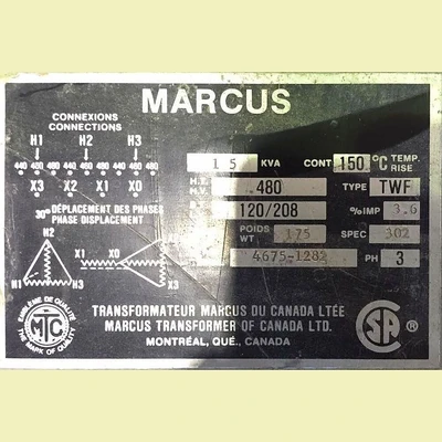 Marcus 15 kVA Wall Mount Transformer