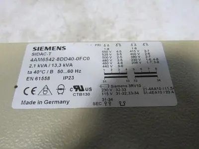 Siemens 4AM6542-8DD40-0FA0 2.1KVA /13.3 Kva Control Isolation Transformer