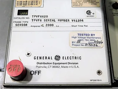 GE TPVF6620 PowerBreak Circuit Breaker 2000A 600V Handle Damage See Pics Used