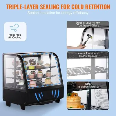 Refrigerated Display Case, L, 2-Tier, Countertop Pastry Display Case