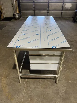 New | in-Stock John Boos New John Boos 96"x36" Stainless Steel Table with 3 Drawers Food Prep Tables Illinois US | Falcon Restaurant Supply #1375045