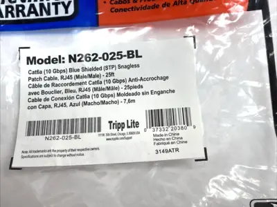 New | in-Stock TRIPP LITE CAT6A 10G SHIELDED SNAGLESS STP PATCH CABLE 25FT BLUE Cable & Wire | Maverick Industrial Sales #1104554