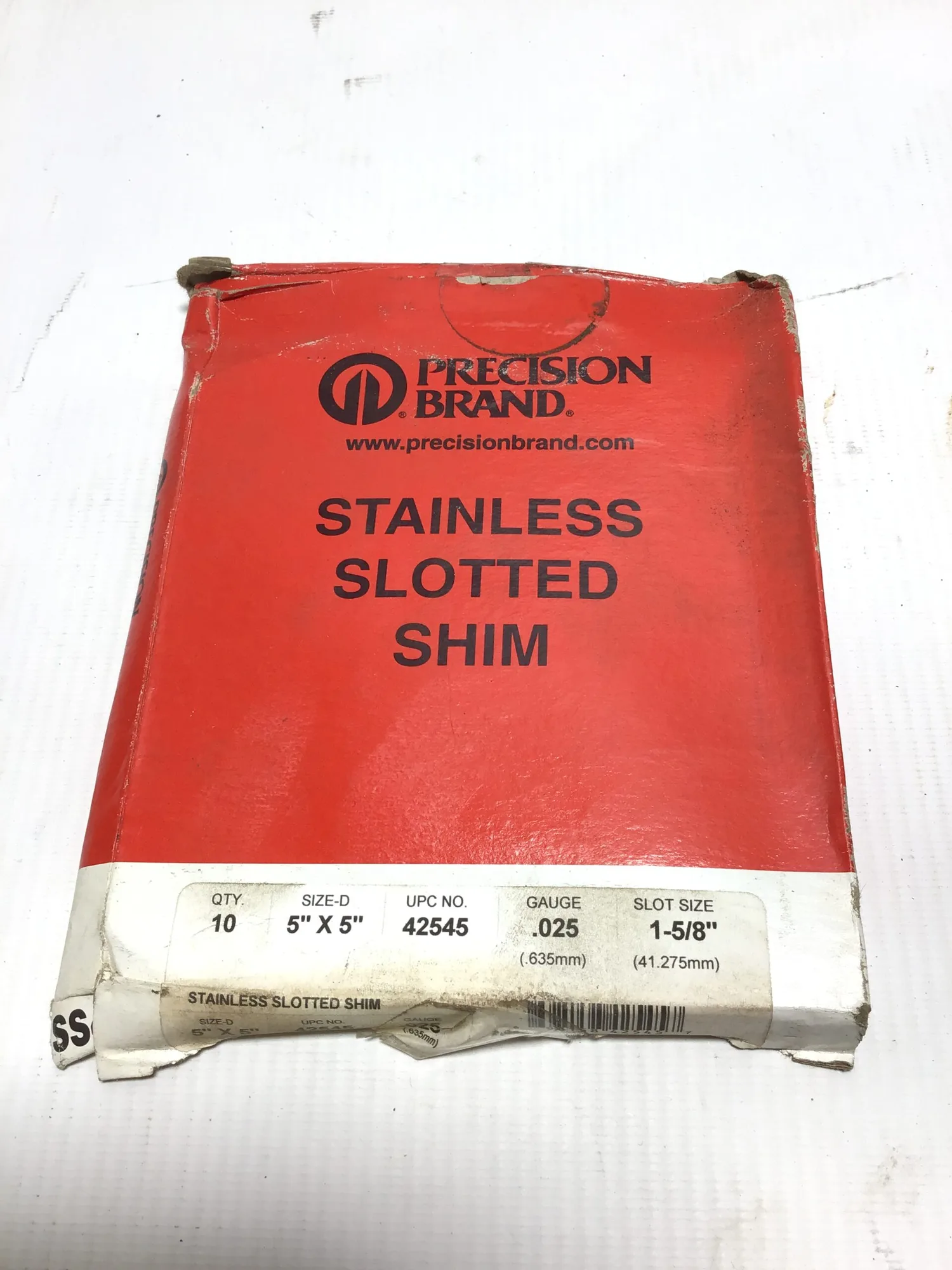 Precision Brand Stainless Slotted Shim .025 Gauge 5″x5″ Size D 1-5/8″ Slot Size