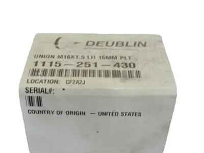 NEW DEUBLIN 1115-251-430 UNION M16X1.5 LH 16MM PLT 1115251430