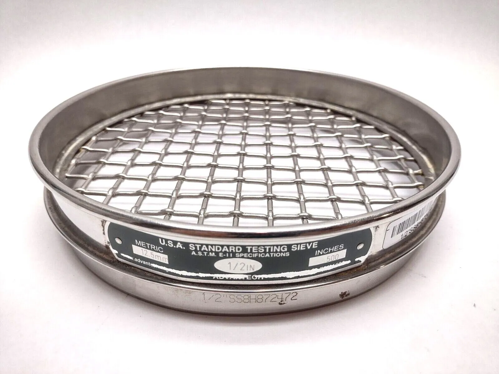 1/2"SS8H955400 | Advantech  1/2" Stainless Steel 8" ASTM E11 Test Sieve HALF Height - Used