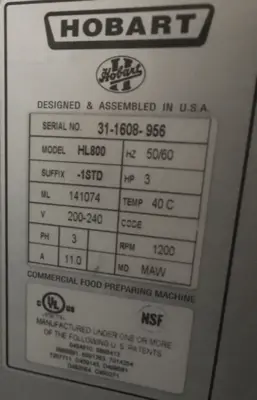 191-0005 New Hobart Legacy HL800 Mixer