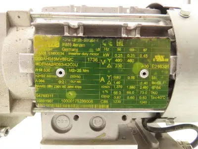 Lenze G50AH045MVBR2C Inline Gearmotor w/Brake 230/460V 3PH 14.8:1 Reducer 113rpm
