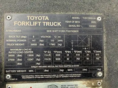 Used 2020 TOYOTA THDC3000-24 Liquid Propane Forklifts Illinois US | Somerset Equipment Sales #1546254