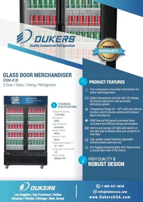 New | in-Stock Dukers New Dukers DSM-41R Commercial Glass Swing 2-Door Merchandising Reach-in Cooler Refrigerator Display Refrigerators Illinois US | Falcon Restaurant Supply #1376361