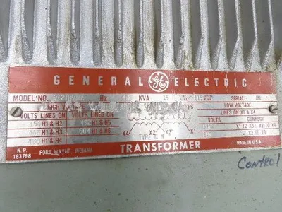 GE 9T21B9109 Stepdown Power Transformer 15 kVA 1Ph HV 480V LV 120/240V