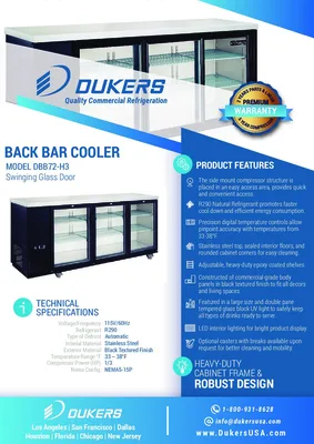 New | in-Stock Dukers New Dukers DBB72-H3 3 Door Bar and Beverage Cooler (Hinge Doors) Bottle Coolers Illinois US | Falcon Restaurant Supply #1376302