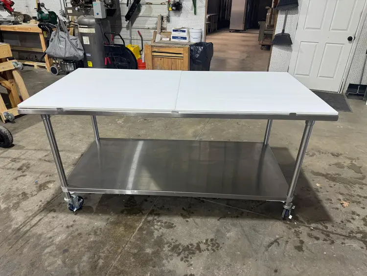 Used Advance Tabco Used Advance Tabco MS-366 72" Stainless Table w/ Undershelf Casters and Cutting Board Food Prep Tables Illinois US | Falcon Restaurant Supply #1375680