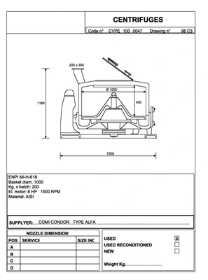Comi-Condor 1000mm solid basket centrifuge, 316SS.