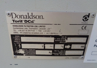 Donaldson Torit DCE Unimaster Dust Collector Type UMA756 K18