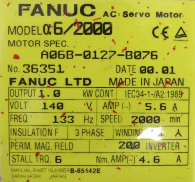 USED FANUC A06B-0127-B076 SERVO MOTOR A06B0127B076
