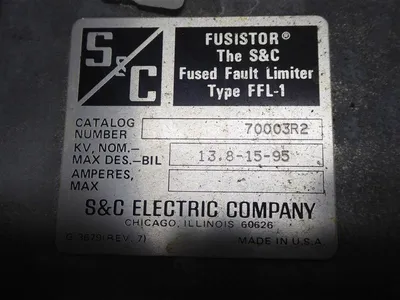 S&C Type FFL-1 70003R2 Fusistor Fused Fault Limiter 13.8-15-95 Used