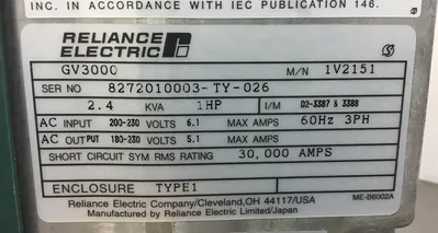 Reliance Electric GV3000 1 HP 1V2151 Vector Inverter 230 VAC 1B