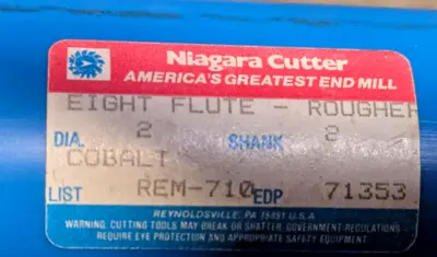 Niagara Cutter End Mill HSS 71353 HSCO 8 Flute Rougher 2" Cobalt REM-710 USA New