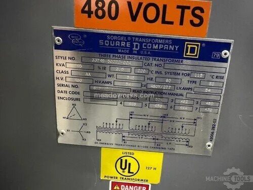 Used SQUARE D 45KVA TRANSFORMER Tooling & Accessories (Other) Illinois US | Meadoworks #1496563