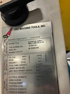2010 ASC MACHINE TOOLS Advantage Series 1 Single Arm Decoiler Power Decoiler | CIDAN (2)