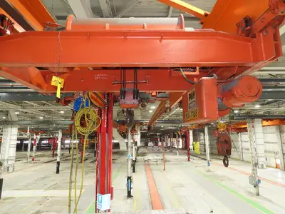 Cleveland Tramrail P&H 6 Ton Double Girder Underhung Bridge Crane 45' 10" Span